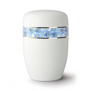 Steel Urn (White with Blue Flower Border)